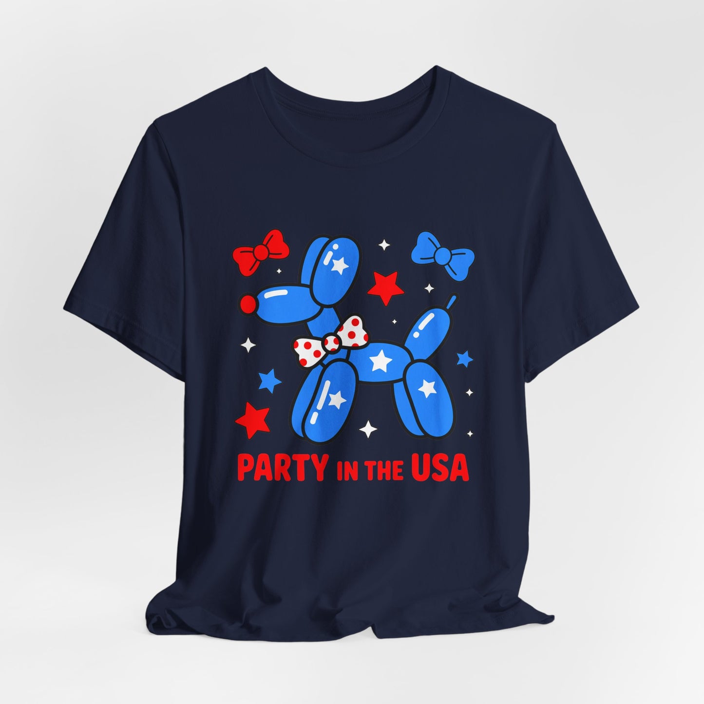 Party in the USA Balloon Dog Tee – Patriotic 4th of July Graphic T-Shirt