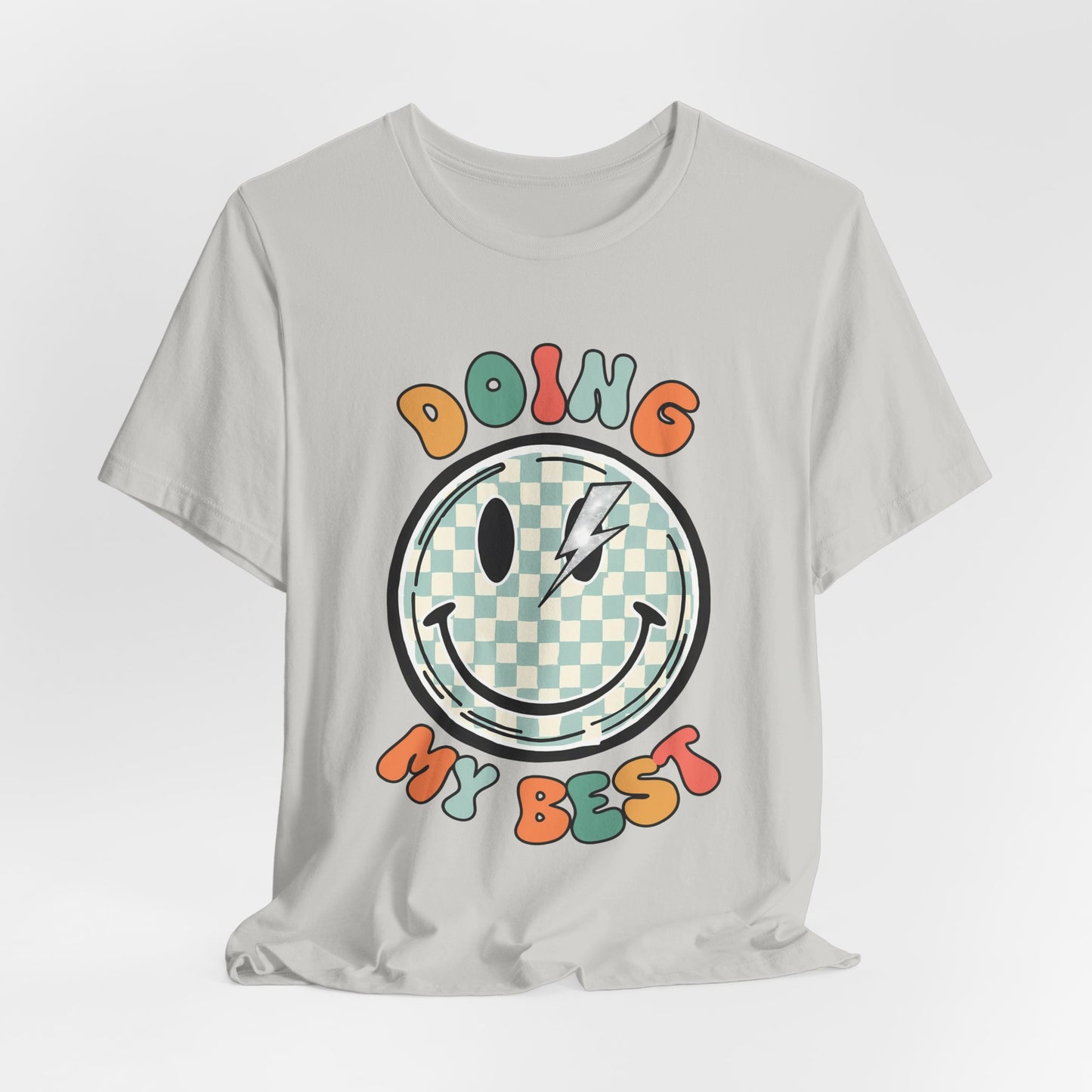 Doing My Best Smiley Tee — Retro Checkerboard Positive Message T‑Shirt