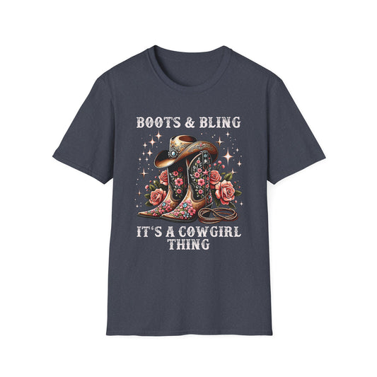 Cowgirl T-Shirt — "Boots & Bling" Floral Western Tee