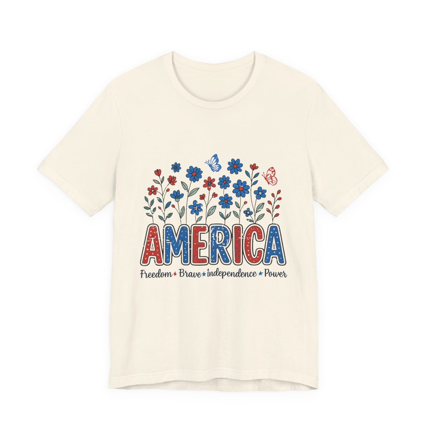 America Floral Tee — Patriotic Freedom, Bravery & Independence T-Shirt