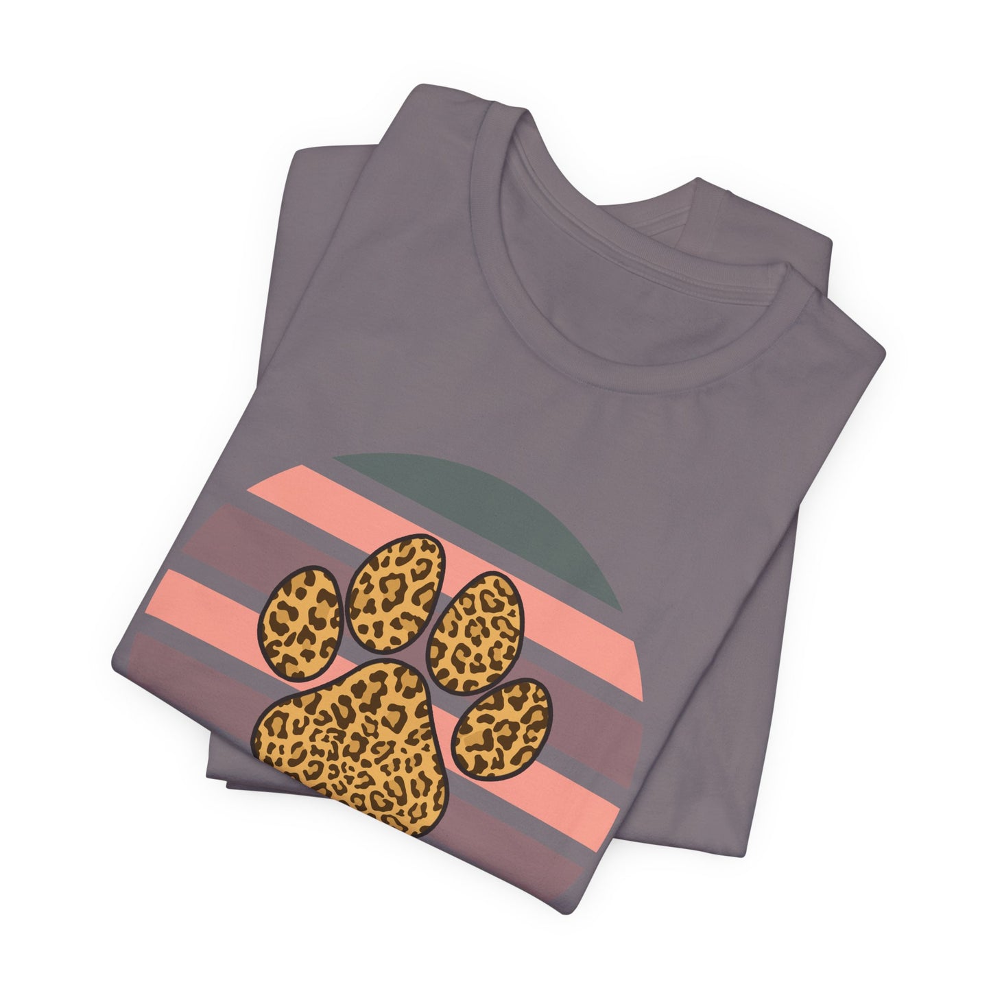 Dog Mom Leopard Paw Tee — Retro Striped Pet Lover T‑Shirt