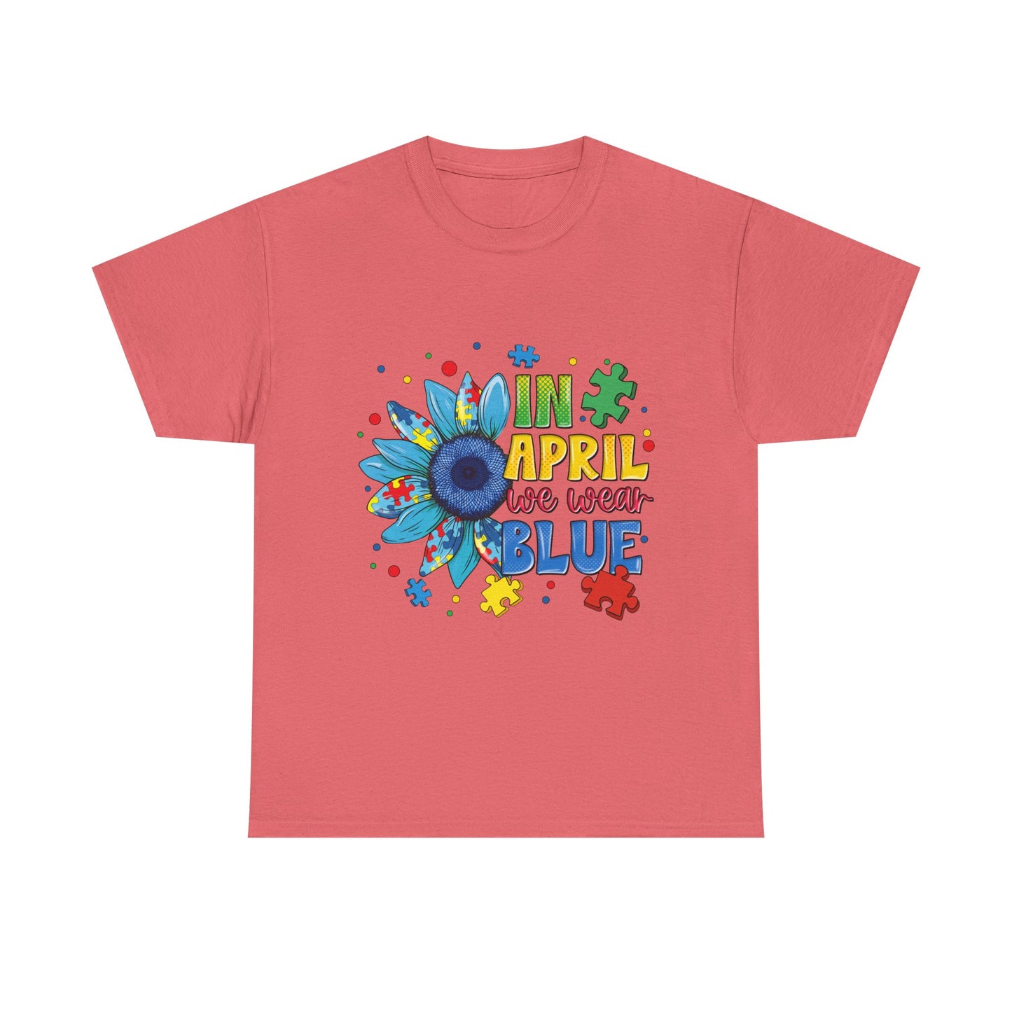 April We Wear Blue T-Shirt – Autism Awareness Sunflower Design