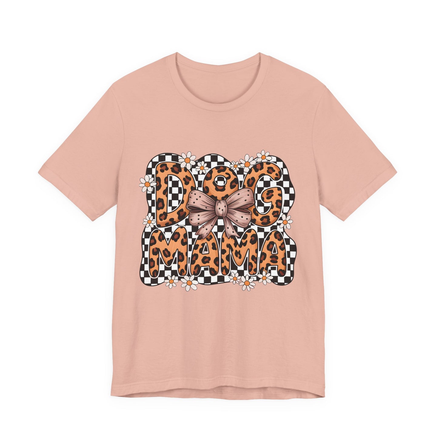 Dog Mama Leopard Print Tee — Floral Bow Pet Lover T‑Shirt