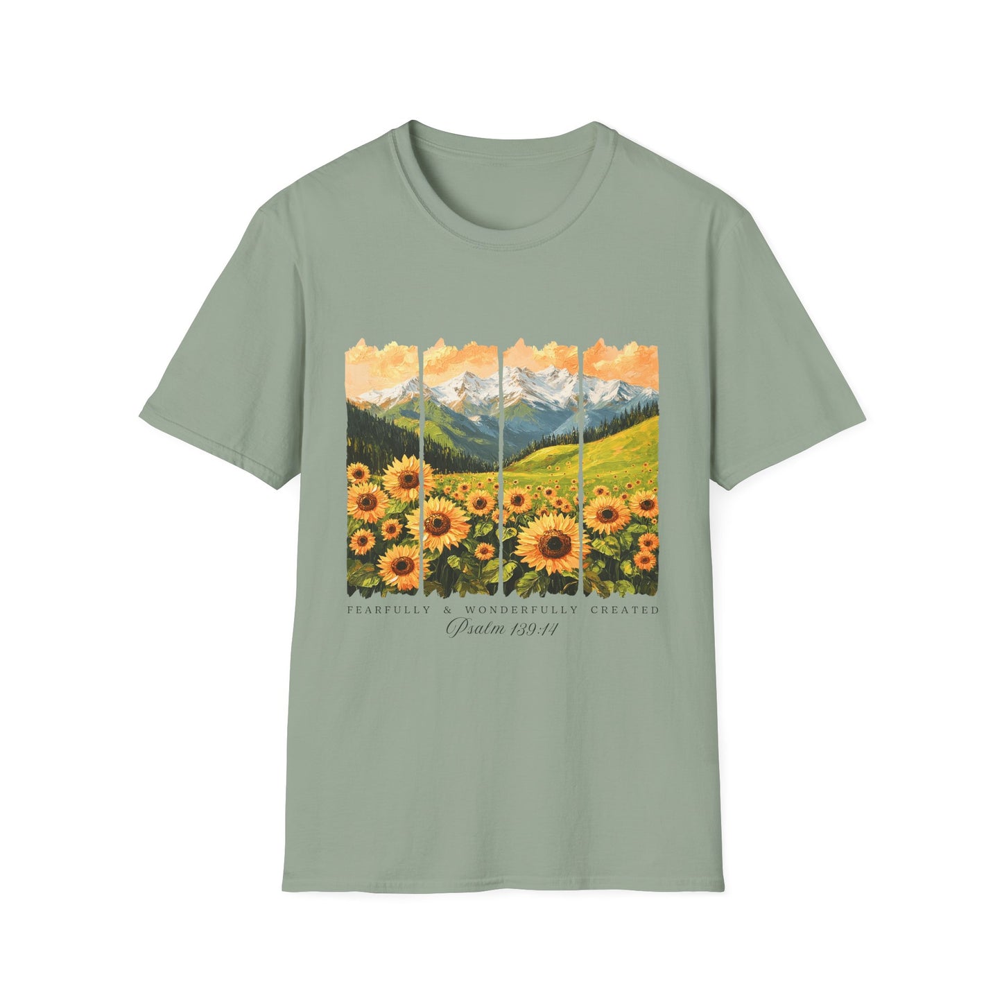 Sunflower Mountain Poster T-Shirt — Scenic Field & Peaks Graphic Tee