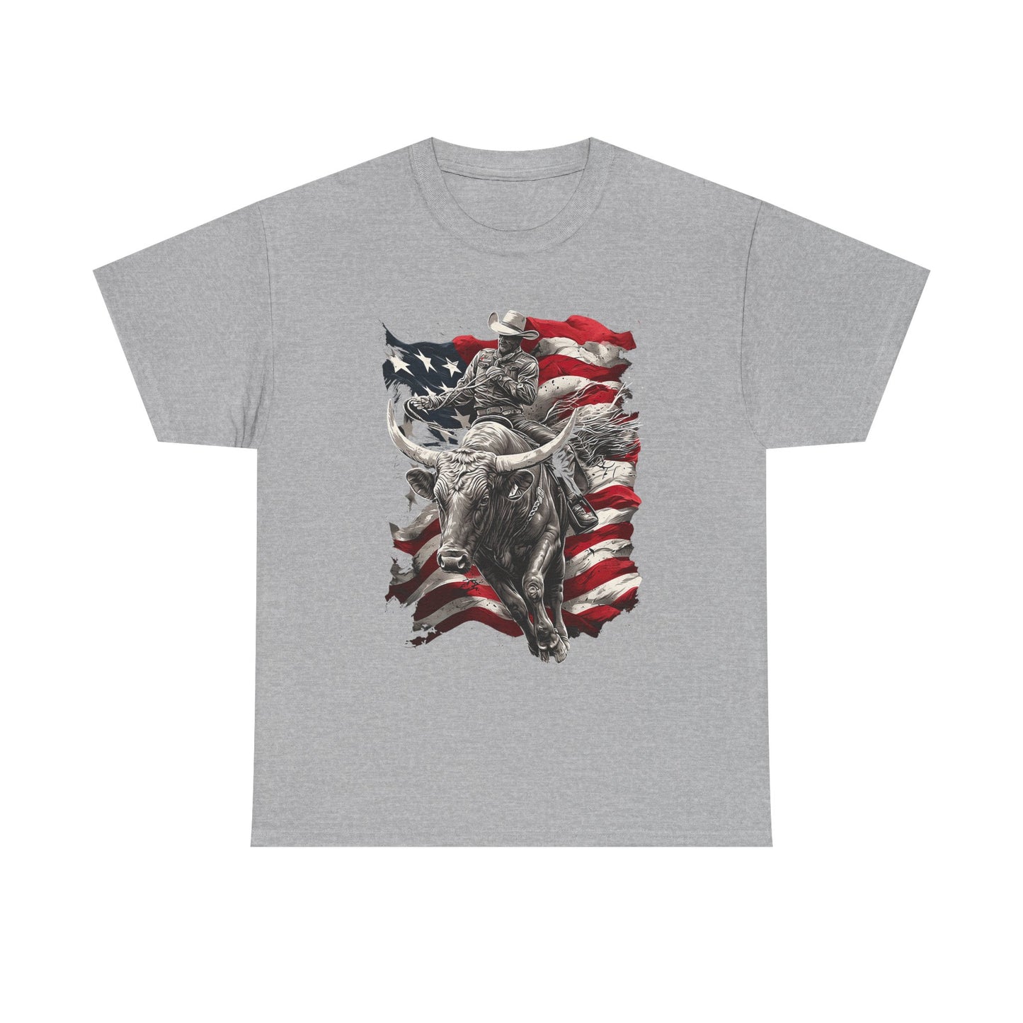 American Rodeo Bull Rider T-Shirt — Patriotic Flag Western Tee
