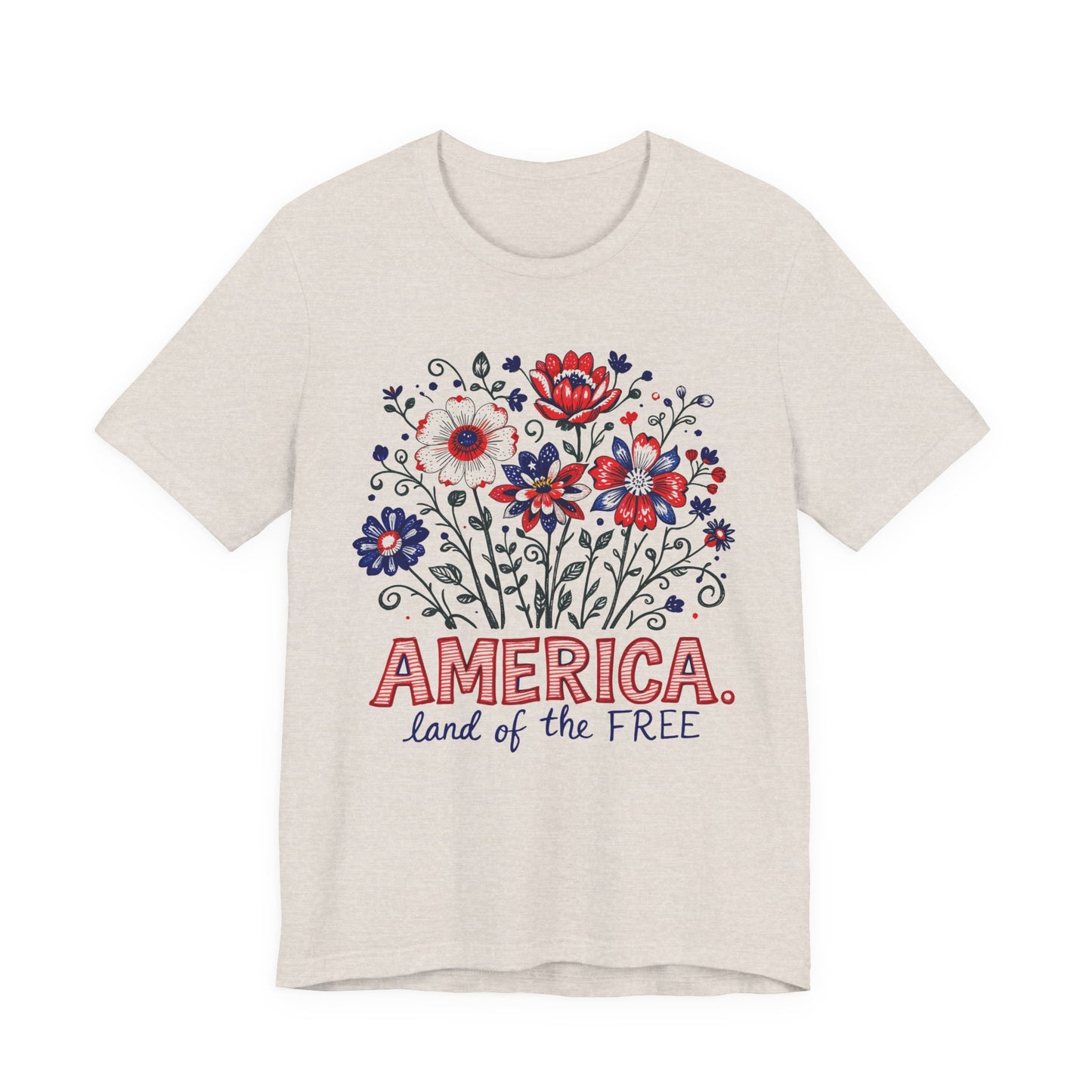 Patriotic Floral Tee — "America, Land of the Free"