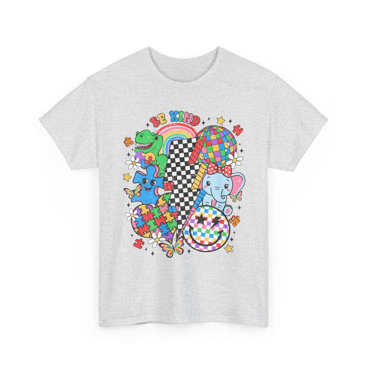 Puzzle Heart Tee — Colorful Autism Awareness Puzzle Pieces with Rainbow Animals