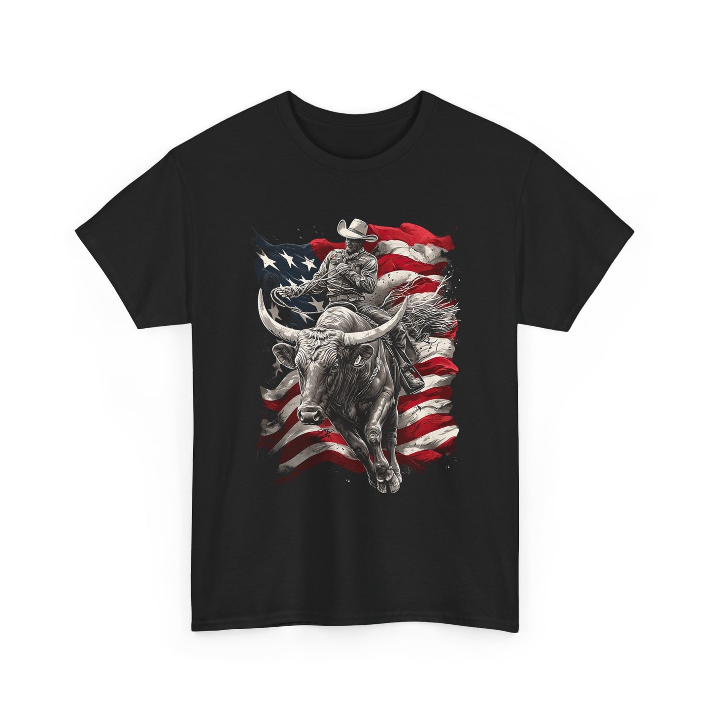 American Rodeo Bull Rider T-Shirt — Patriotic Flag Western Tee