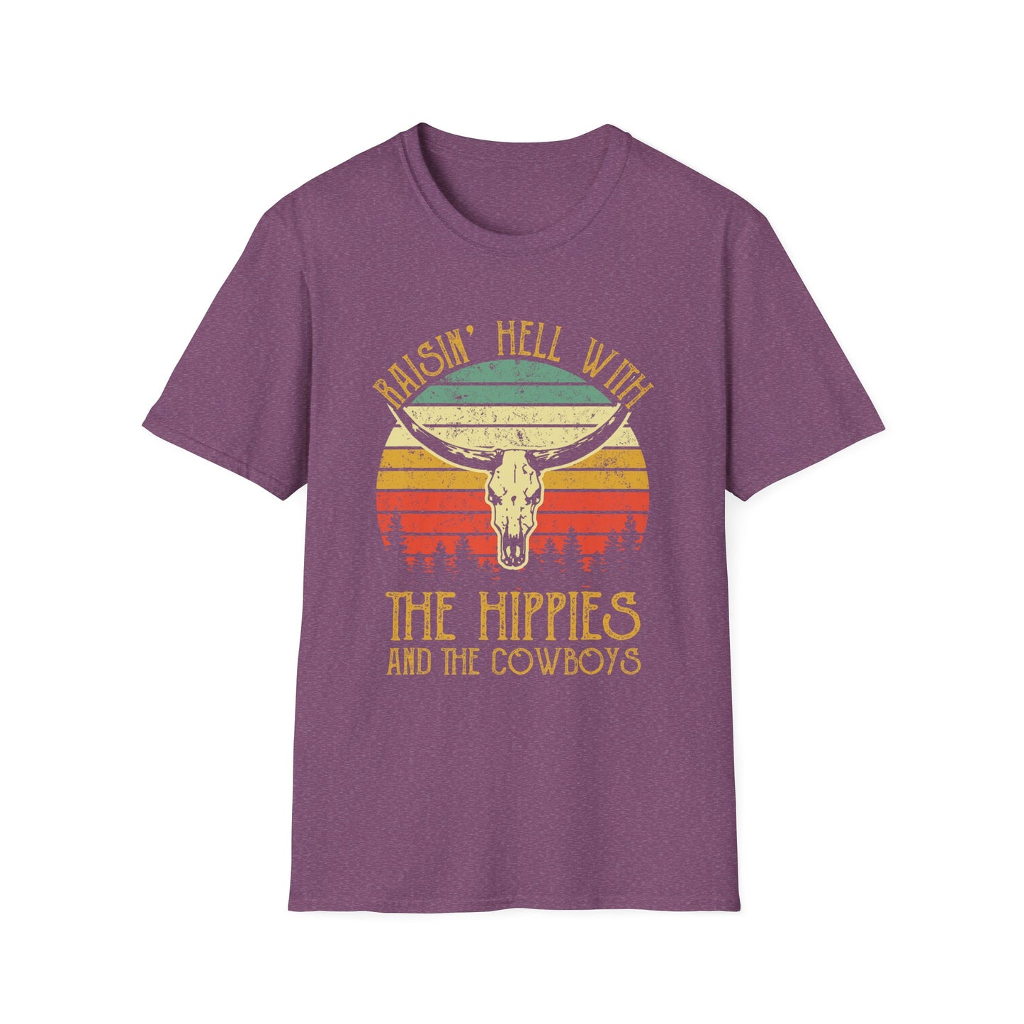 T-Shirt — Raisin' Hell With The Hippies And The Cowboys Vintage Skull Graphic