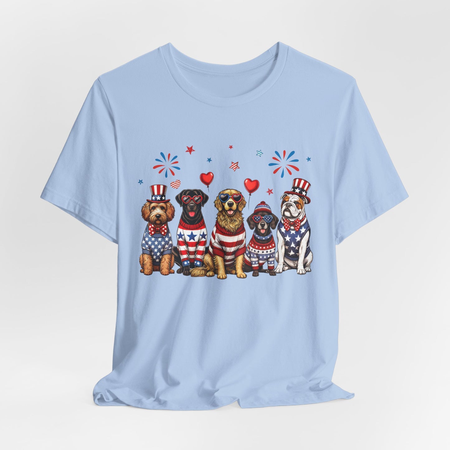 Patriotic Dogs T‑Shirt — 4th of July American Flag Pups Tee