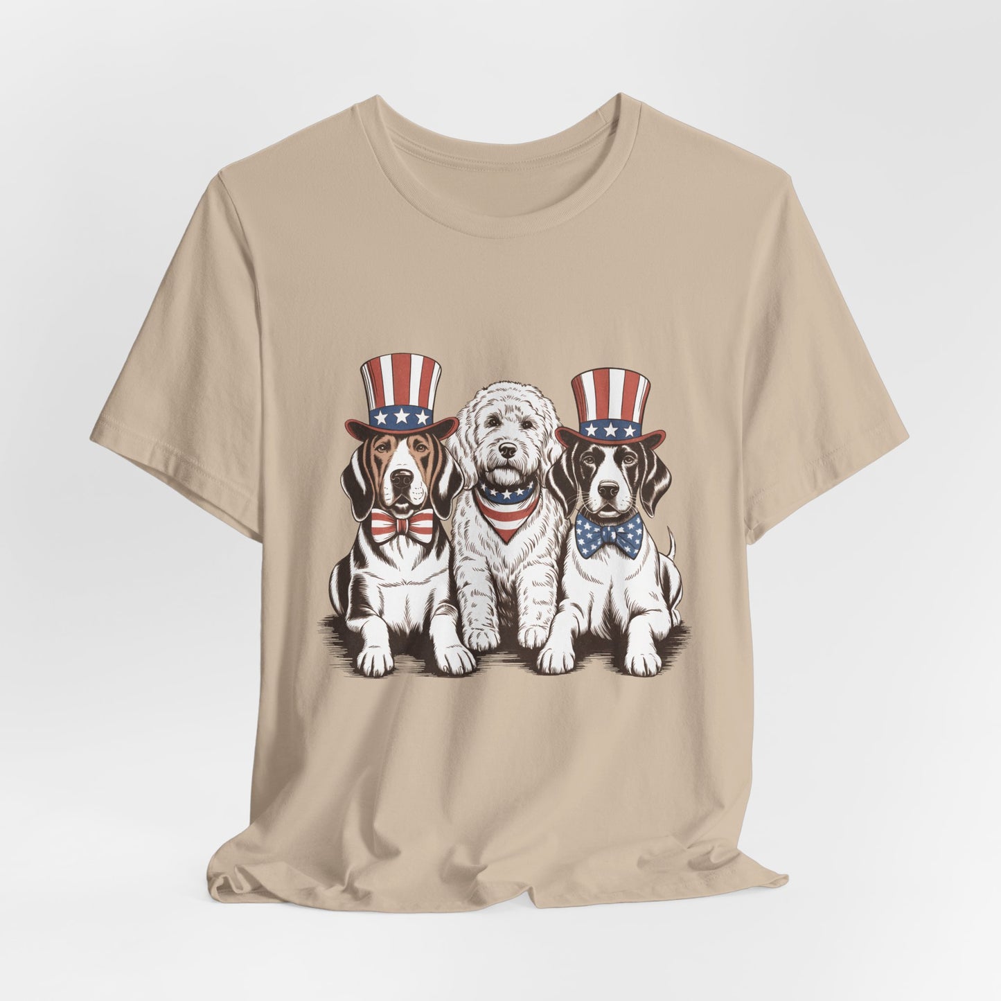 Patriotic Puppies T-Shirt — 4th of July Dog Tee with Uncle Sam Hats