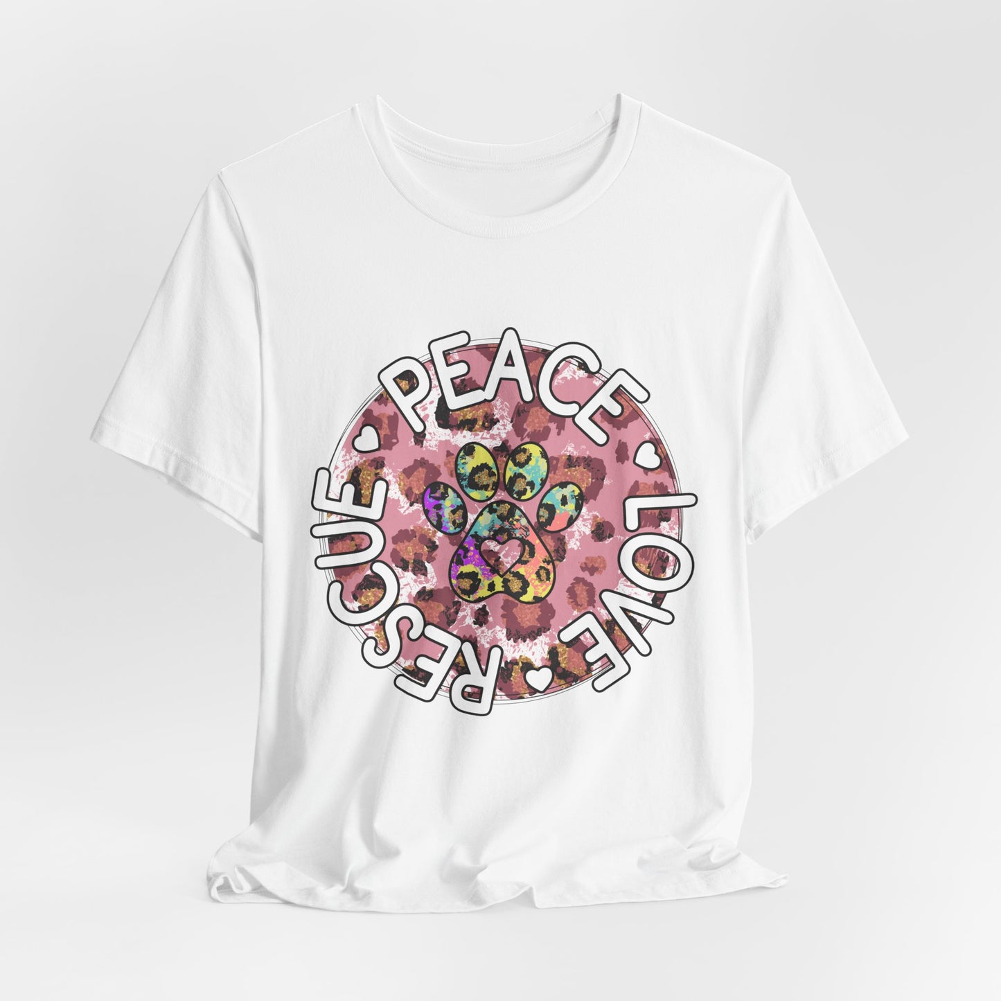 Peace Love Rescue Graphic Tee — Pet Rescue Paw Print Shirt