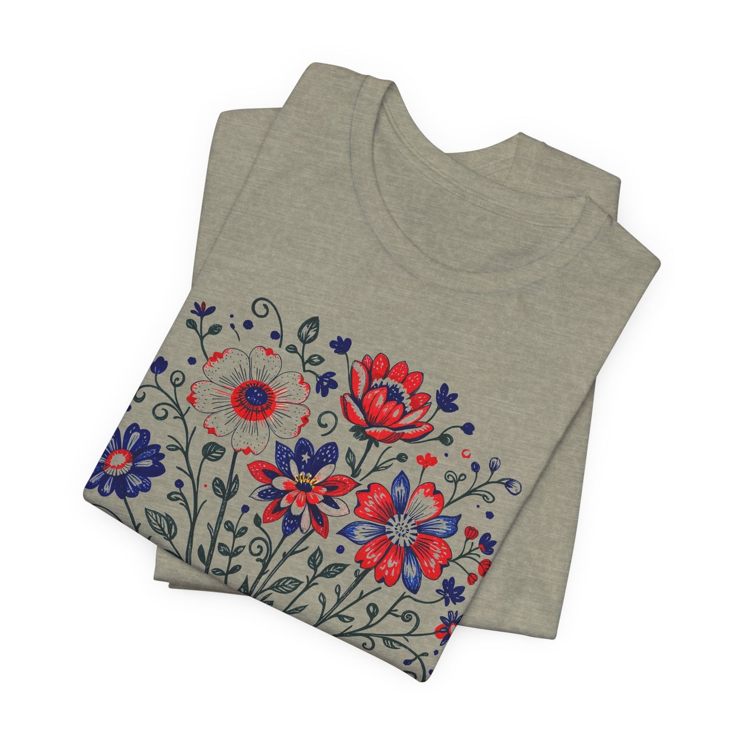 Patriotic Floral Tee — "America, Land of the Free"