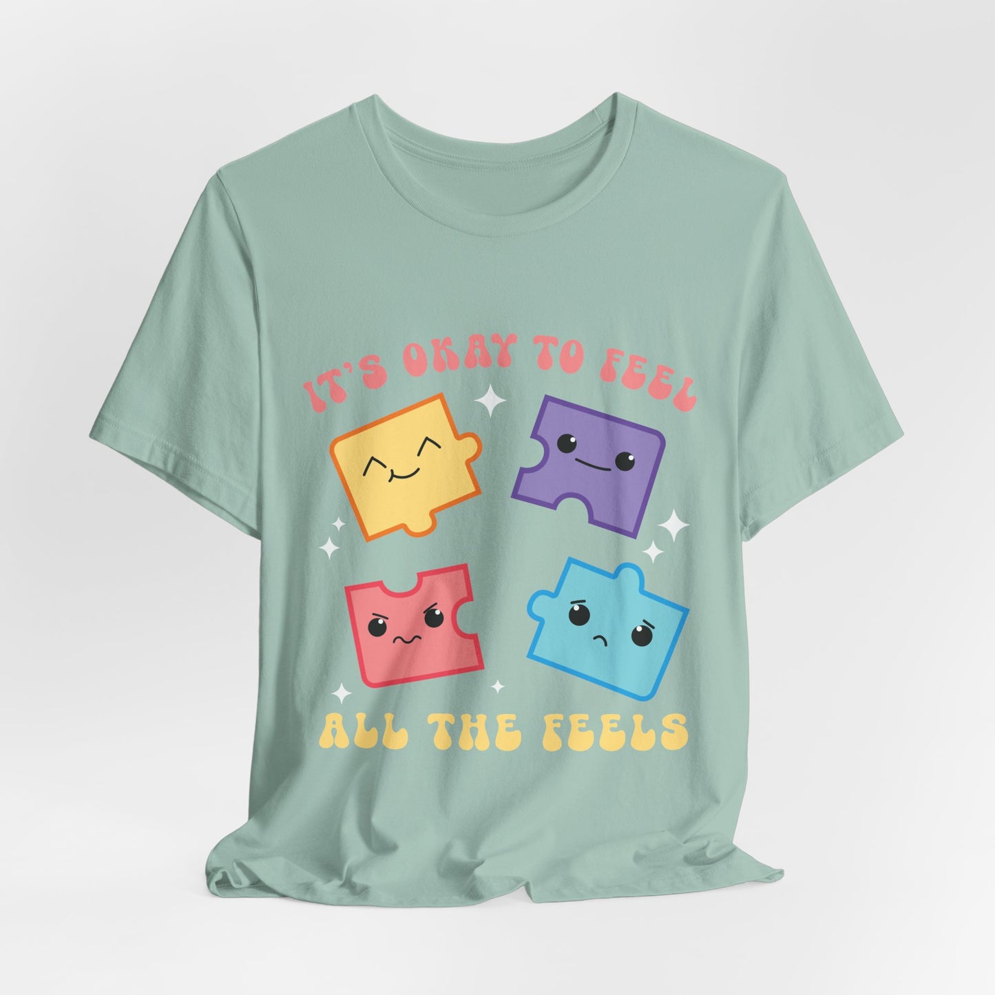 “It’s Okay to Feel” Puzzle Pieces Tee — Mental Health Awareness Comfort Shirt