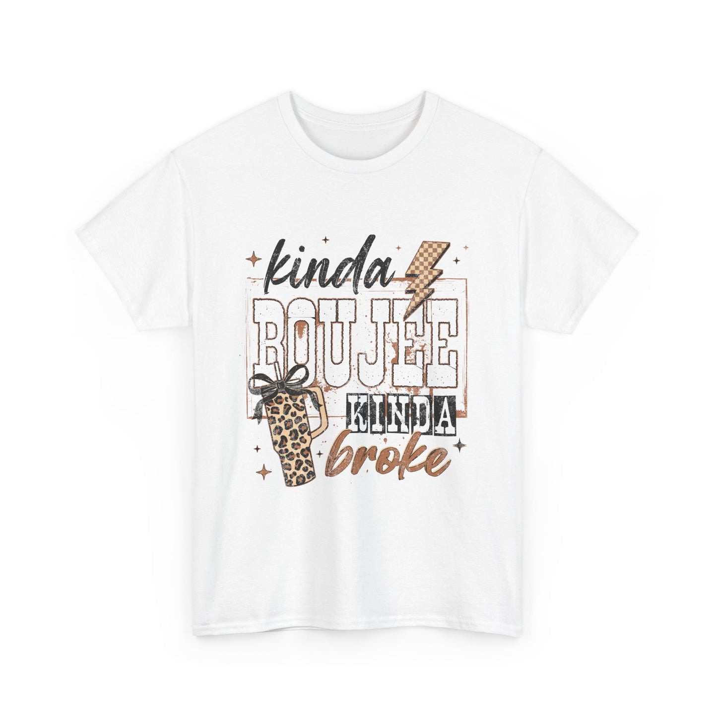 Kinda Boujee Kinda Broke Tee — Leopard Print Graphic T‑Shirt