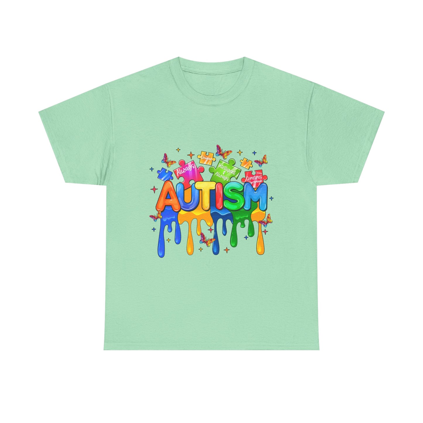 Autism Awareness Puzzle Heart T-Shirt — Colorful Drip Design