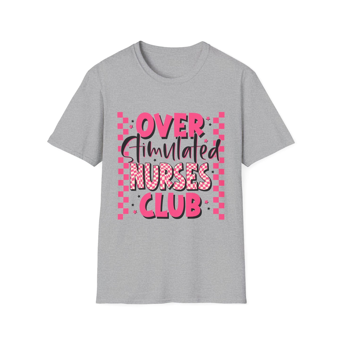 Overstimulated Nurses Club T-Shirt — Funny Pink Nurse Graphic Tee for Healthcare Workers