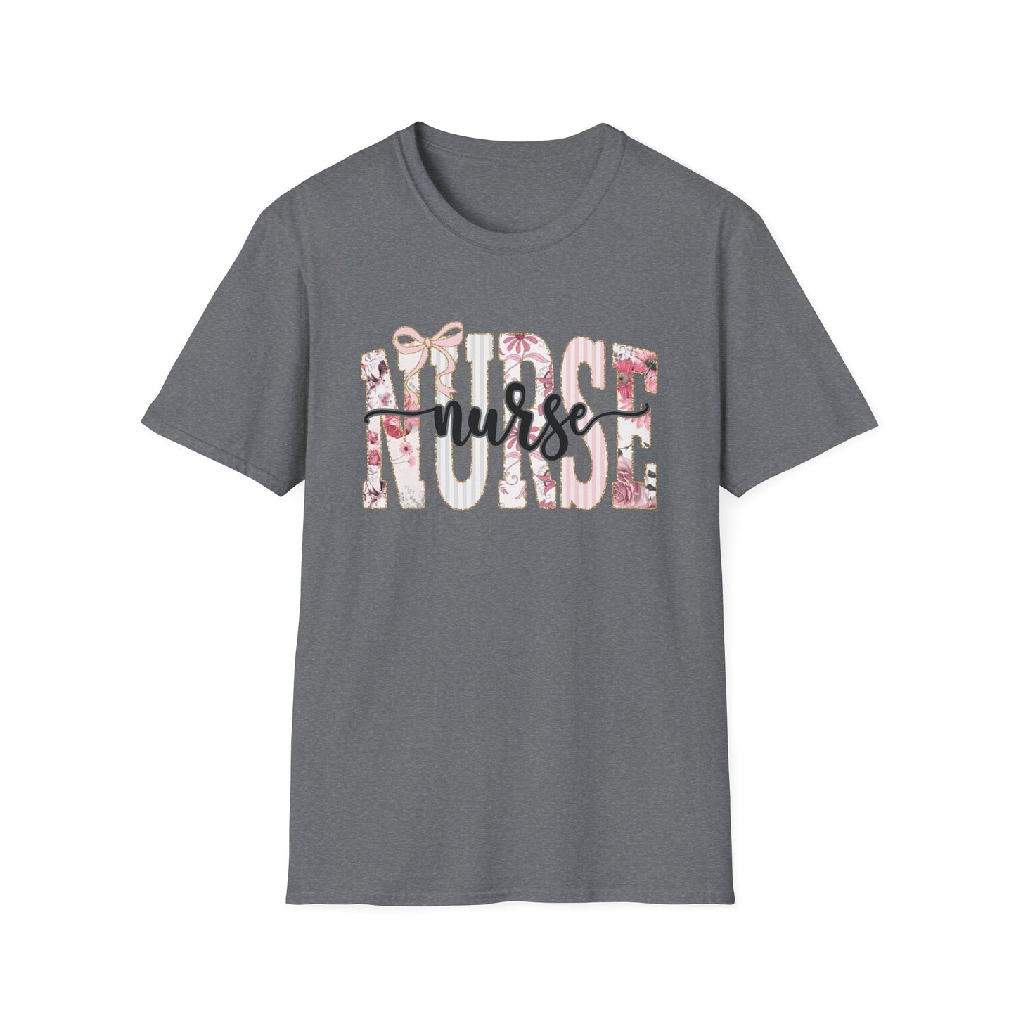 Nurse Floral Graphic Tee — 'Nurse' Script Over Pink Floral Block Letters