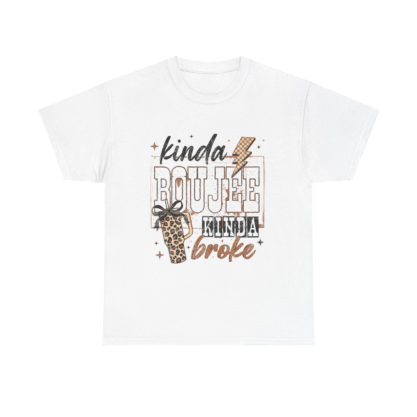 Kinda Boujee Kinda Broke Tee — Leopard Print Graphic T‑Shirt