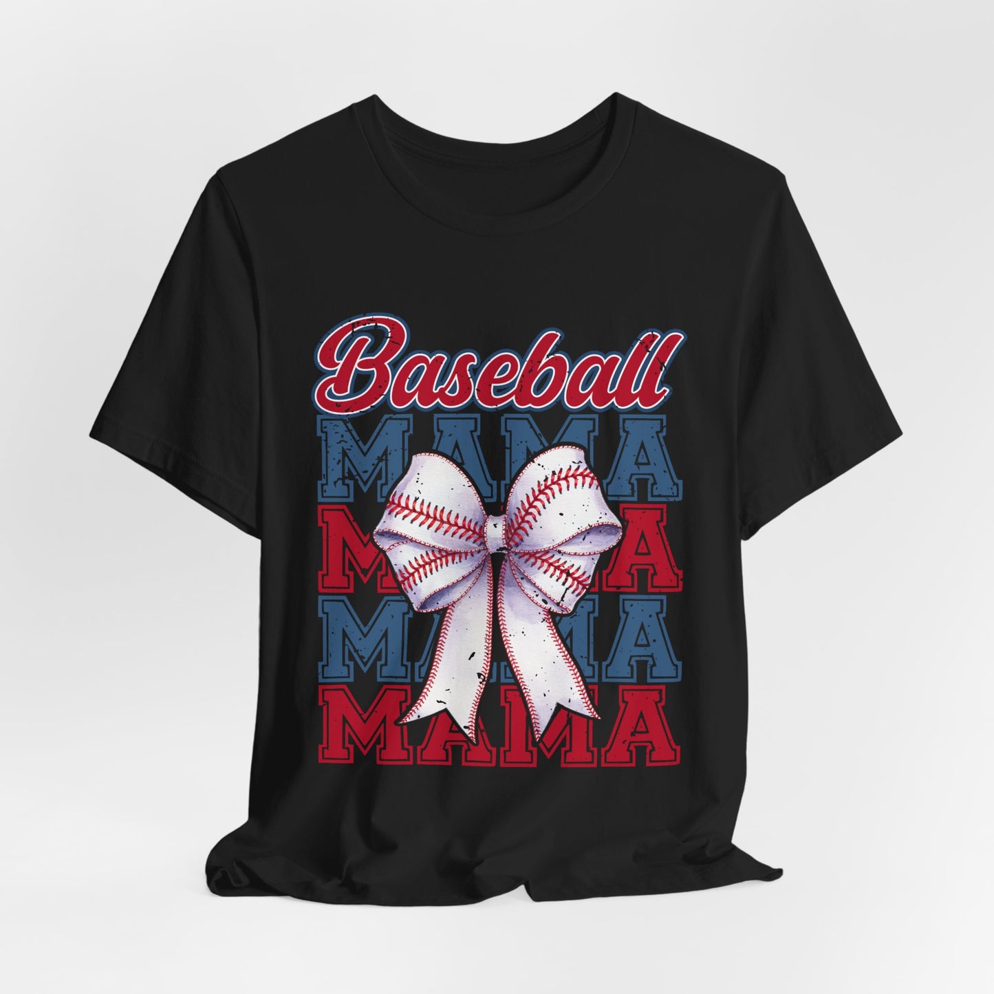 Baseball Mama Tee – Patriotic Bow Soft Cotton T‑Shirt for Baseball Moms