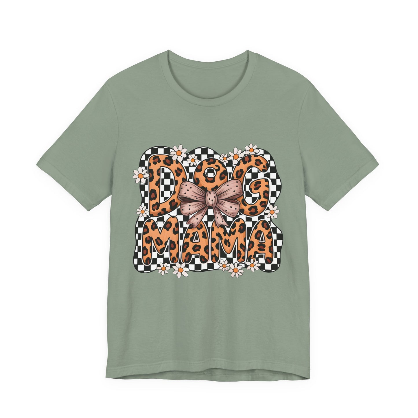 Dog Mama Leopard Print Tee — Floral Bow Pet Lover T‑Shirt