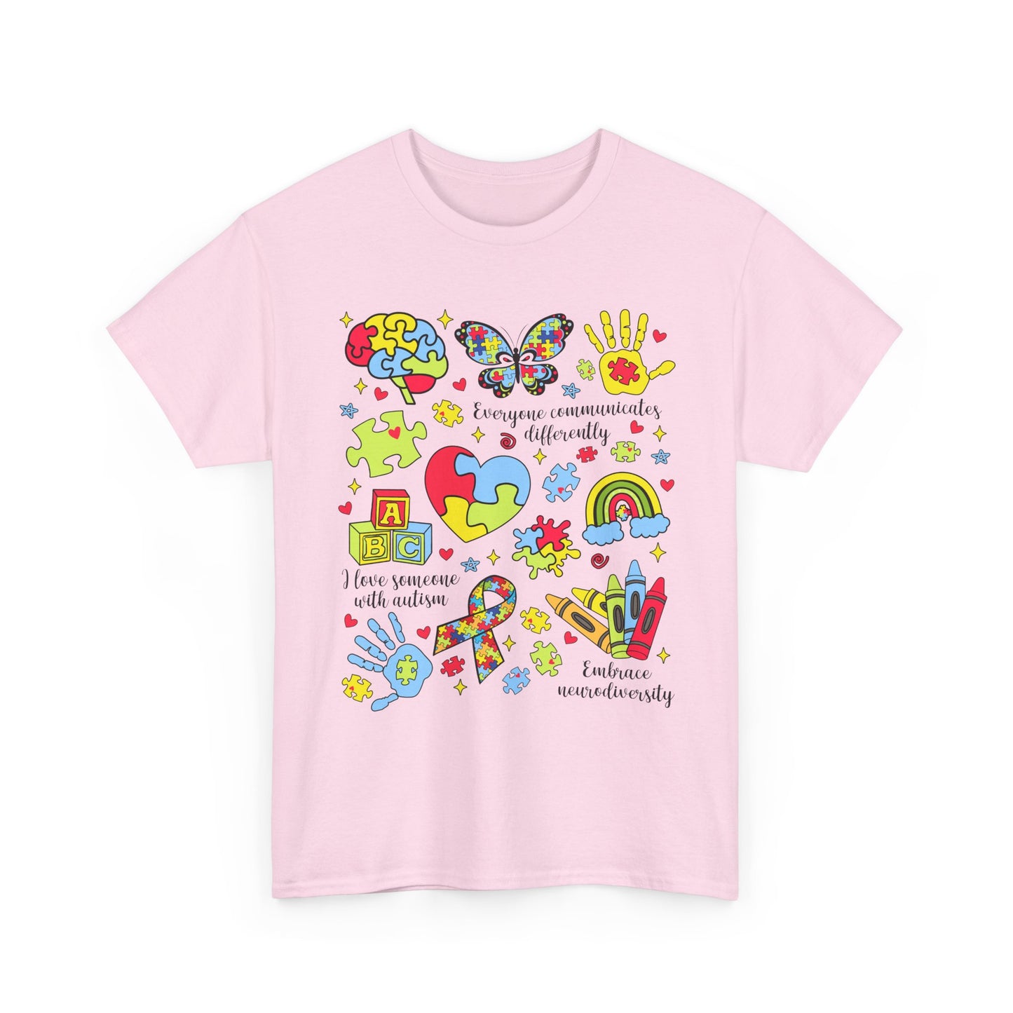 Autism Awareness Graphic Tee — Colorful Puzzle Heart & Hands Design
