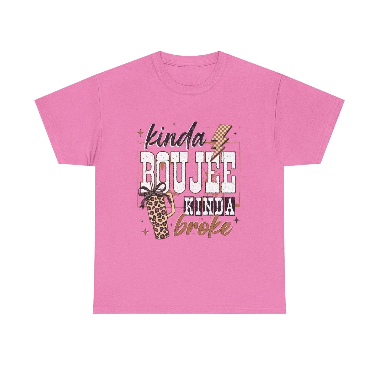 Kinda Boujee Kinda Broke Tee — Leopard Print Graphic T‑Shirt