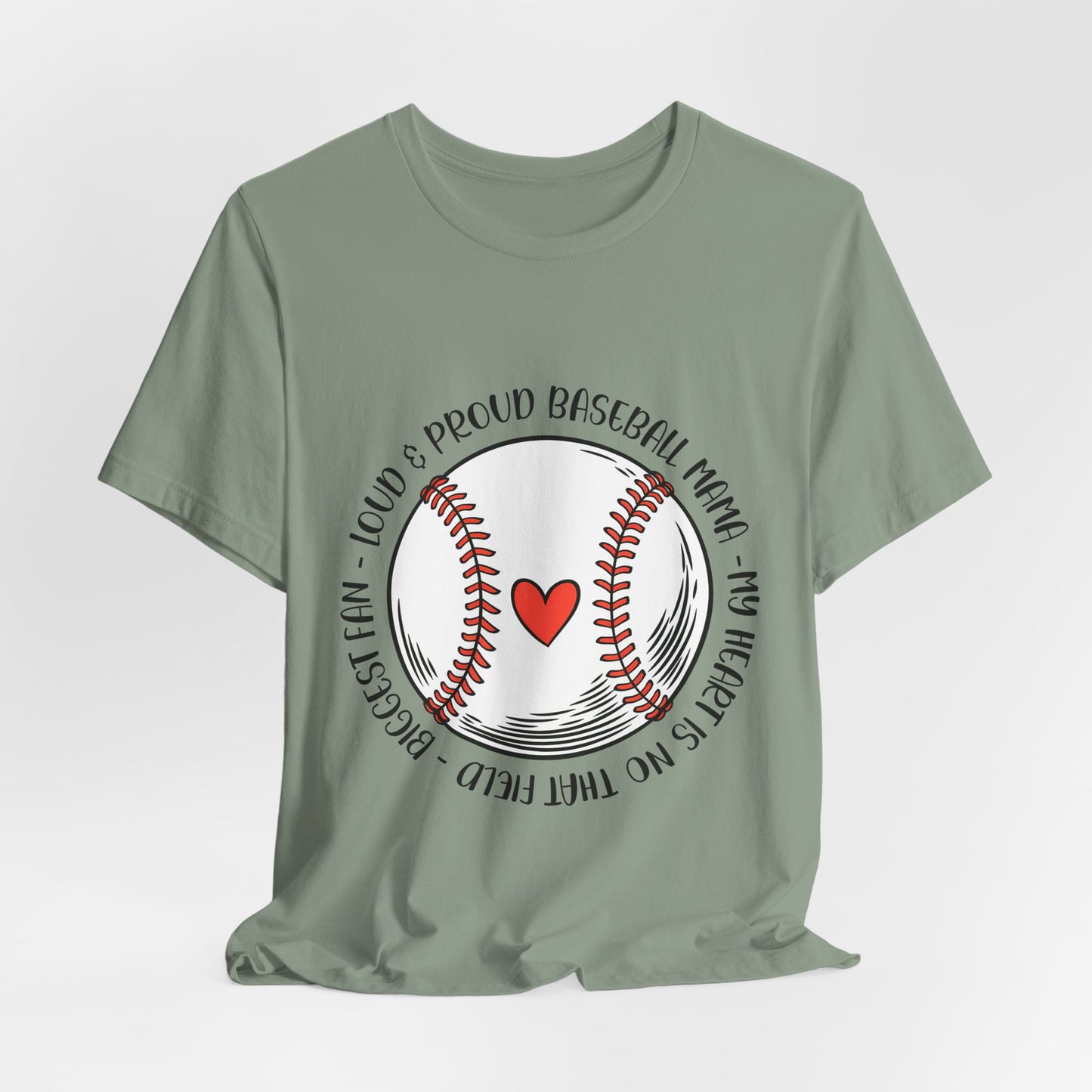 Baseball Mom Tee – Proud Baseball Mama Graphic Shirt (Heart & Stitch Design)