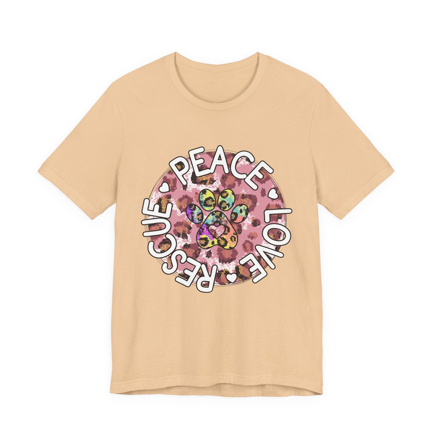 Peace Love Rescue Graphic Tee — Pet Rescue Paw Print Shirt