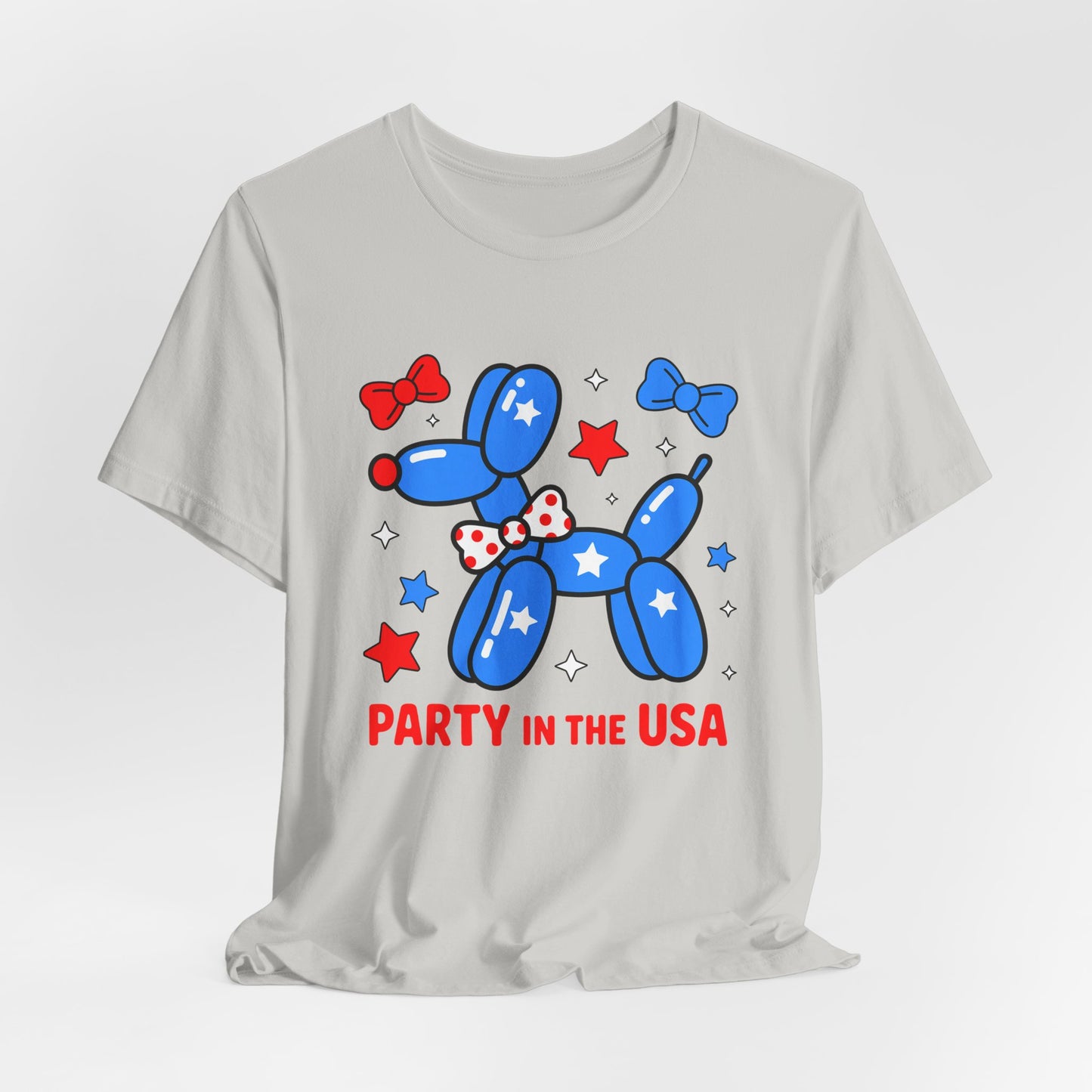 Party in the USA Balloon Dog Tee – Patriotic 4th of July Graphic T-Shirt