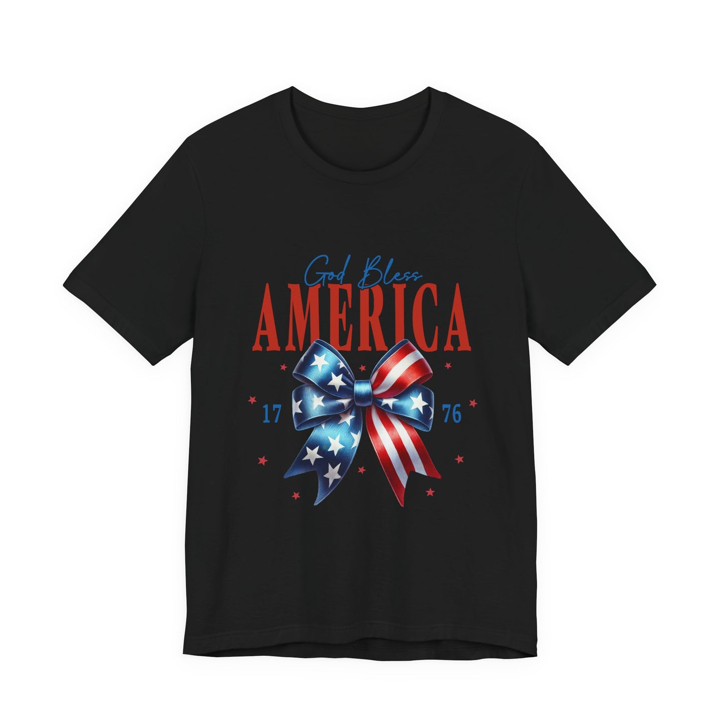 God Bless America Bow T-Shirt — Patriotic 1776 Fourth of July Tee