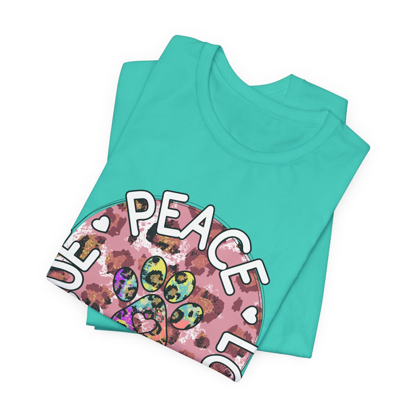 Peace Love Rescue Graphic Tee — Pet Rescue Paw Print Shirt