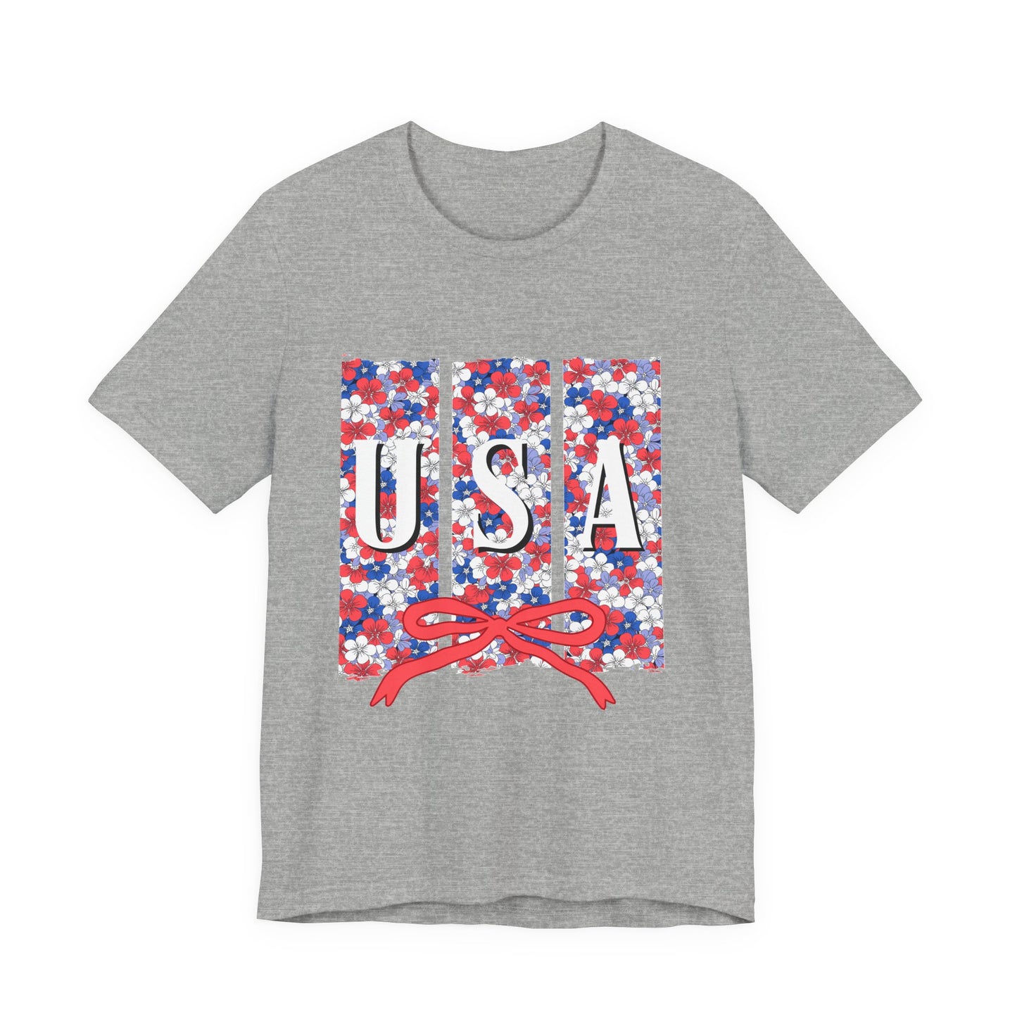 USA Floral Flag T-Shirt — Patriotic Red White Blue Tee (4th of July)