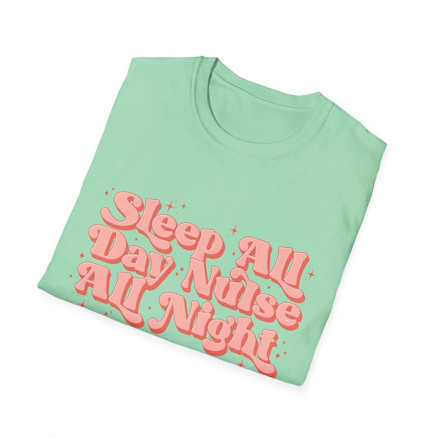 Sleep All Day Nurse All Night T-Shirt — Cute Retro Nurse Tee for Healthcare Workers