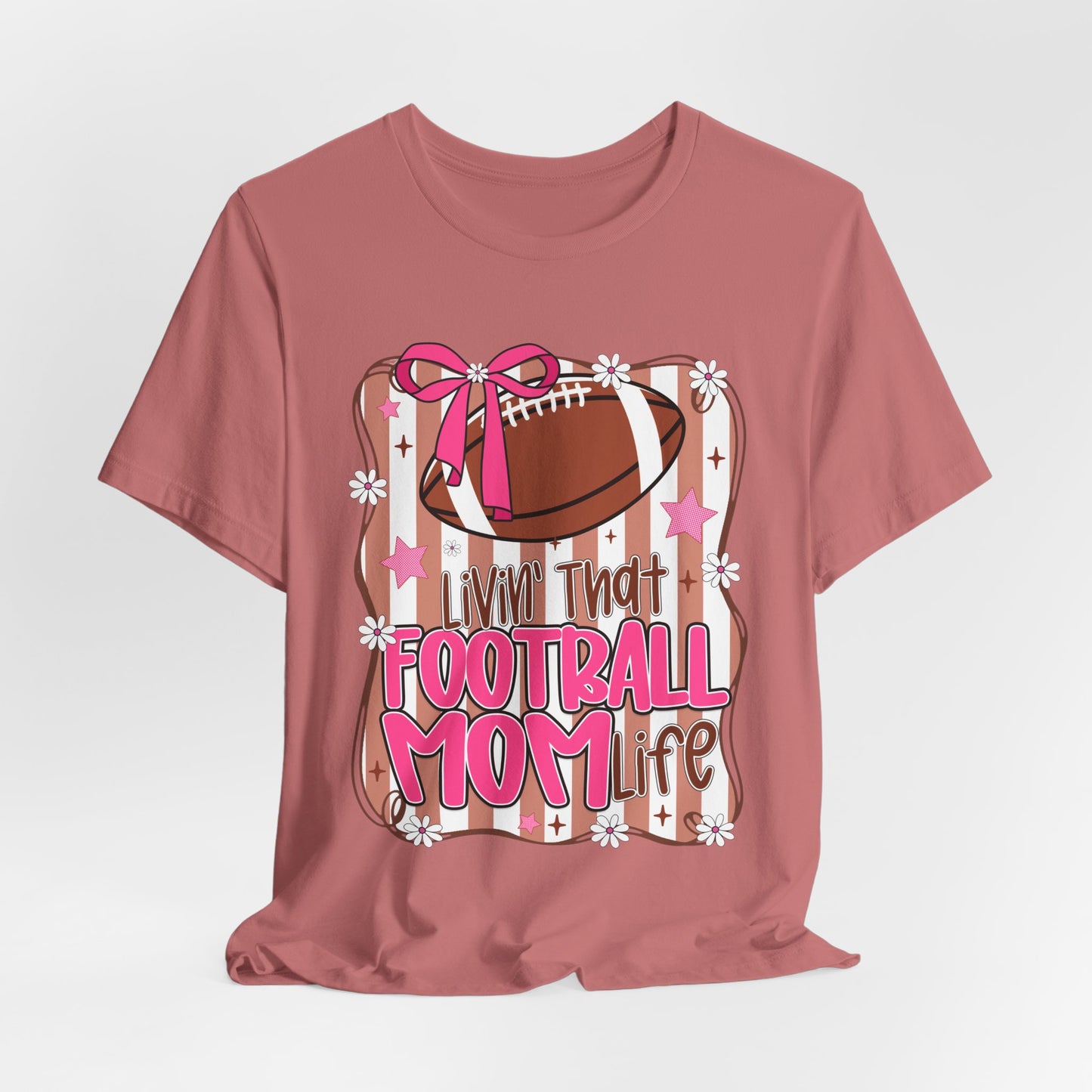 Football Mom Life T-Shirt — Pink Bow Football Mom Tee