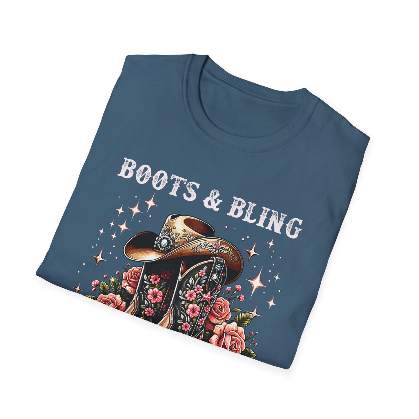 Cowgirl T-Shirt — "Boots & Bling" Floral Western Tee
