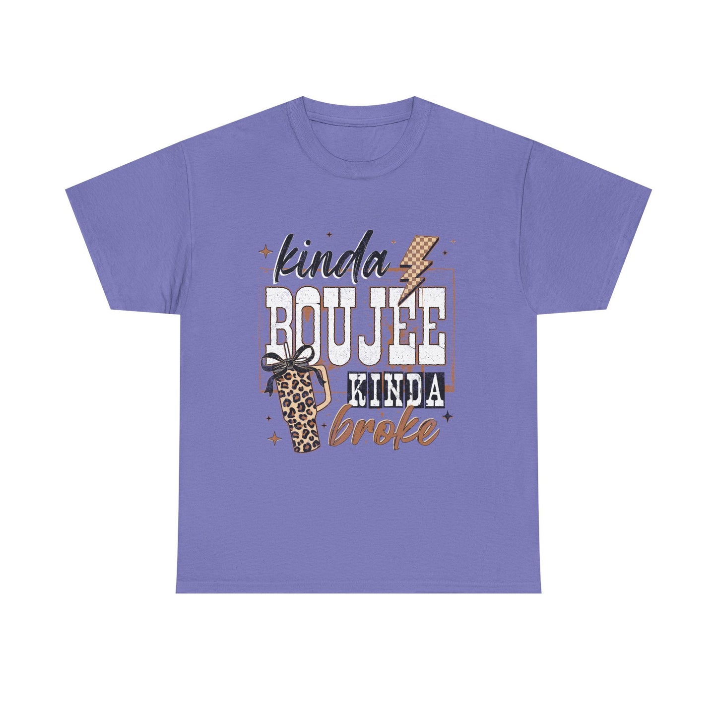 Kinda Boujee Kinda Broke Tee — Leopard Print Graphic T‑Shirt