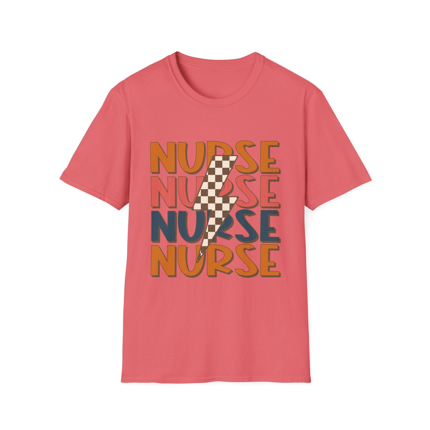 Nurse Retro Stripe T-Shirt — Vintage Checkerboard Scrub Tee for Nurses