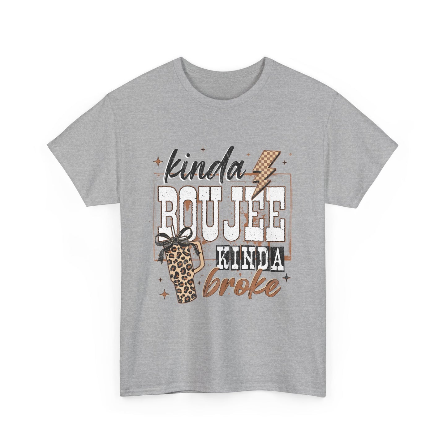 Kinda Boujee Kinda Broke Tee — Leopard Print Graphic T‑Shirt
