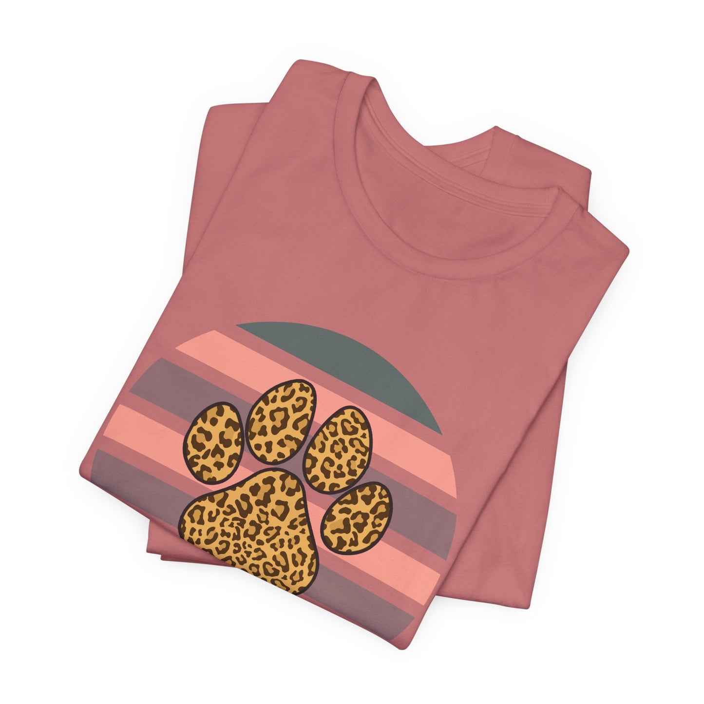 Dog Mom Leopard Paw Tee — Retro Striped Pet Lover T‑Shirt