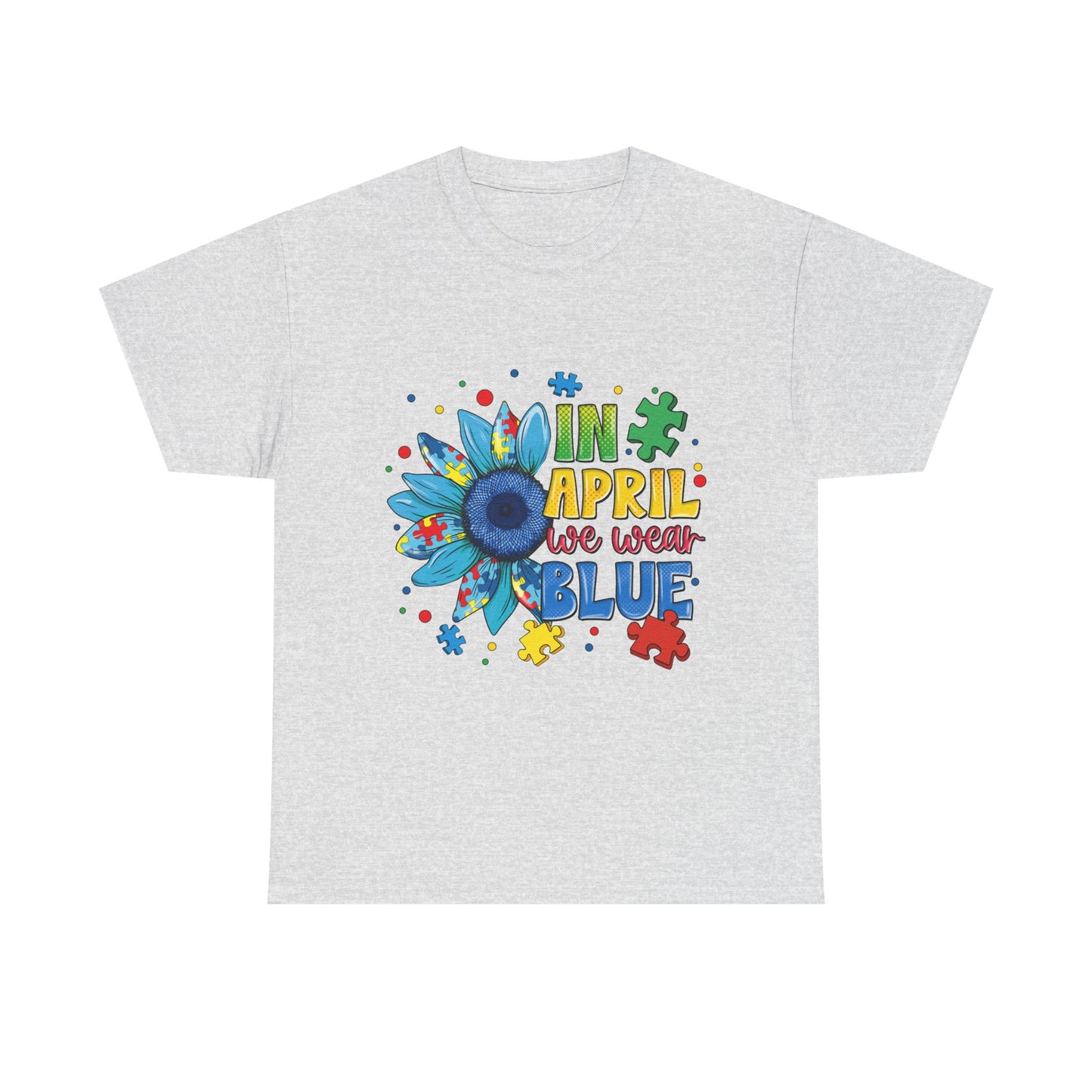 April We Wear Blue T-Shirt – Autism Awareness Sunflower Design