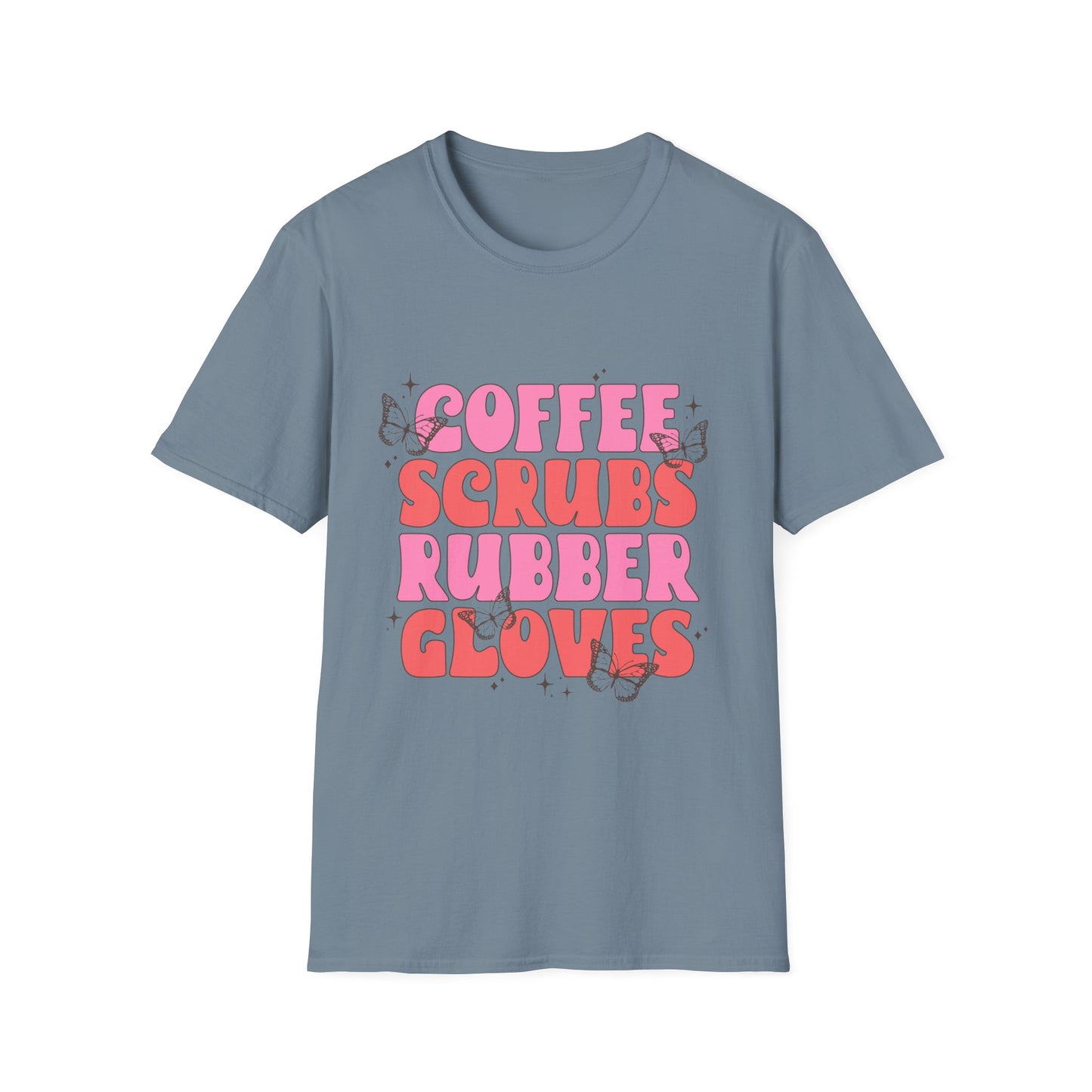 Coffee Scrubs Rubber Gloves T-Shirt — Cute Nurse/Healthcare Graphic Tee