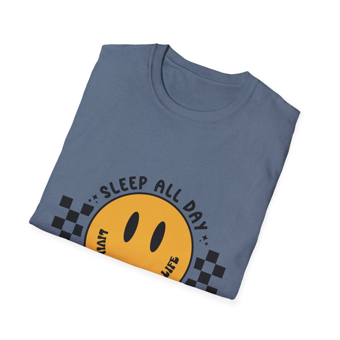 Nurse Smiley Tee — “Sleep All Day, Nurse All Night” Graphic T-Shirt
