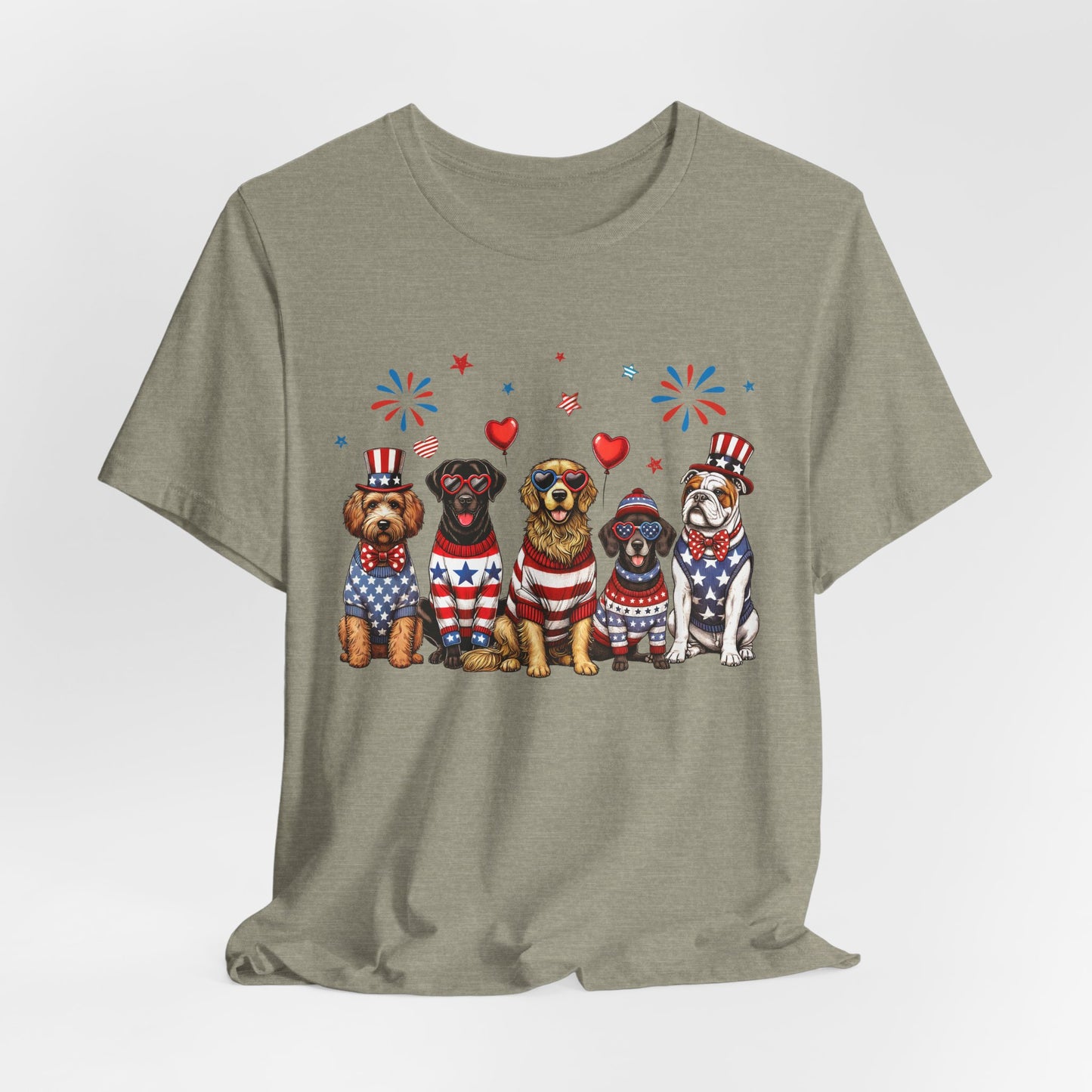 Patriotic Dogs T‑Shirt — 4th of July American Flag Pups Tee