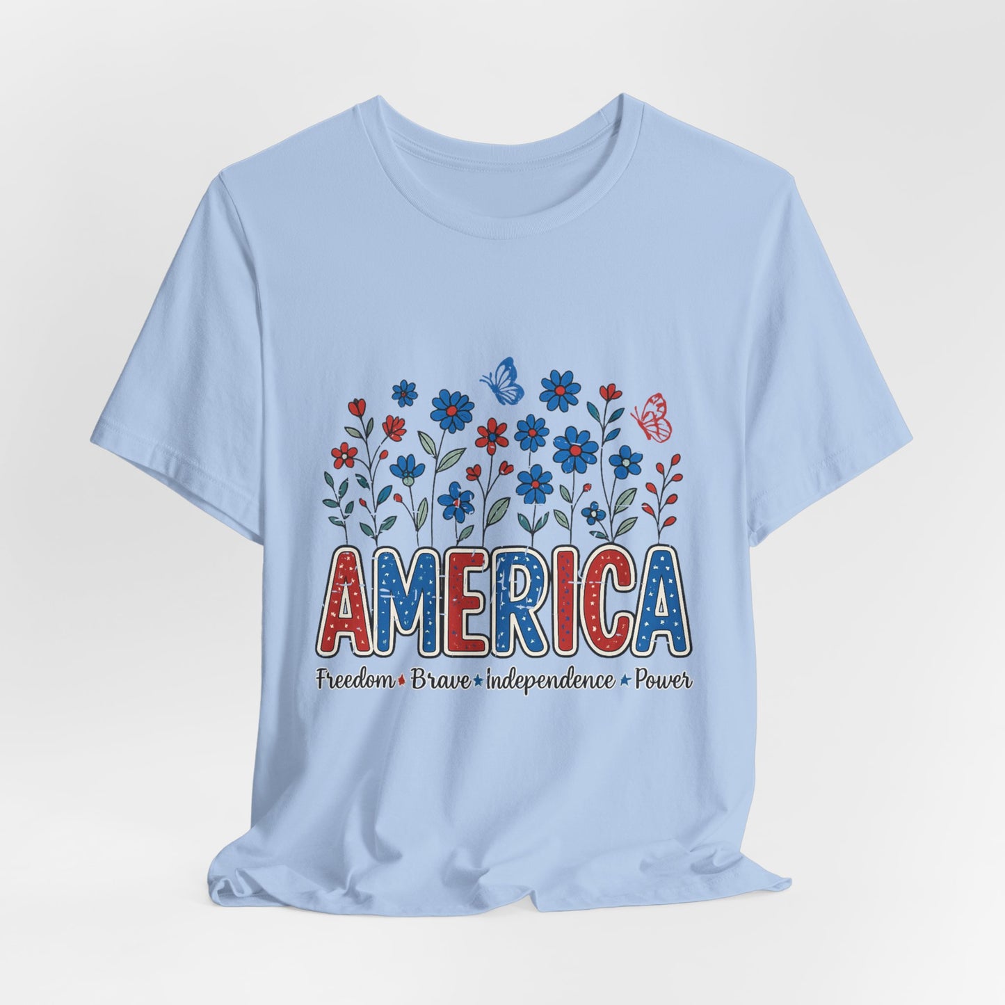 America Floral Tee — Patriotic Freedom, Bravery & Independence T-Shirt