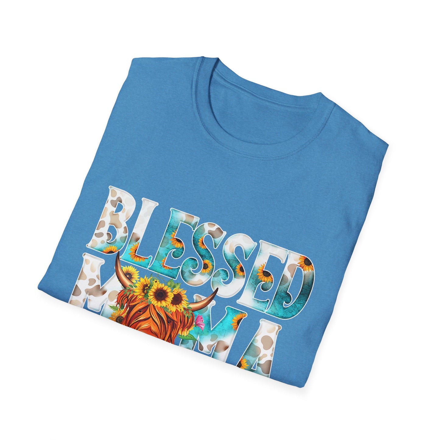 Blessed Mama T-Shirt — Floral Highland Cow Mother's Day Tee