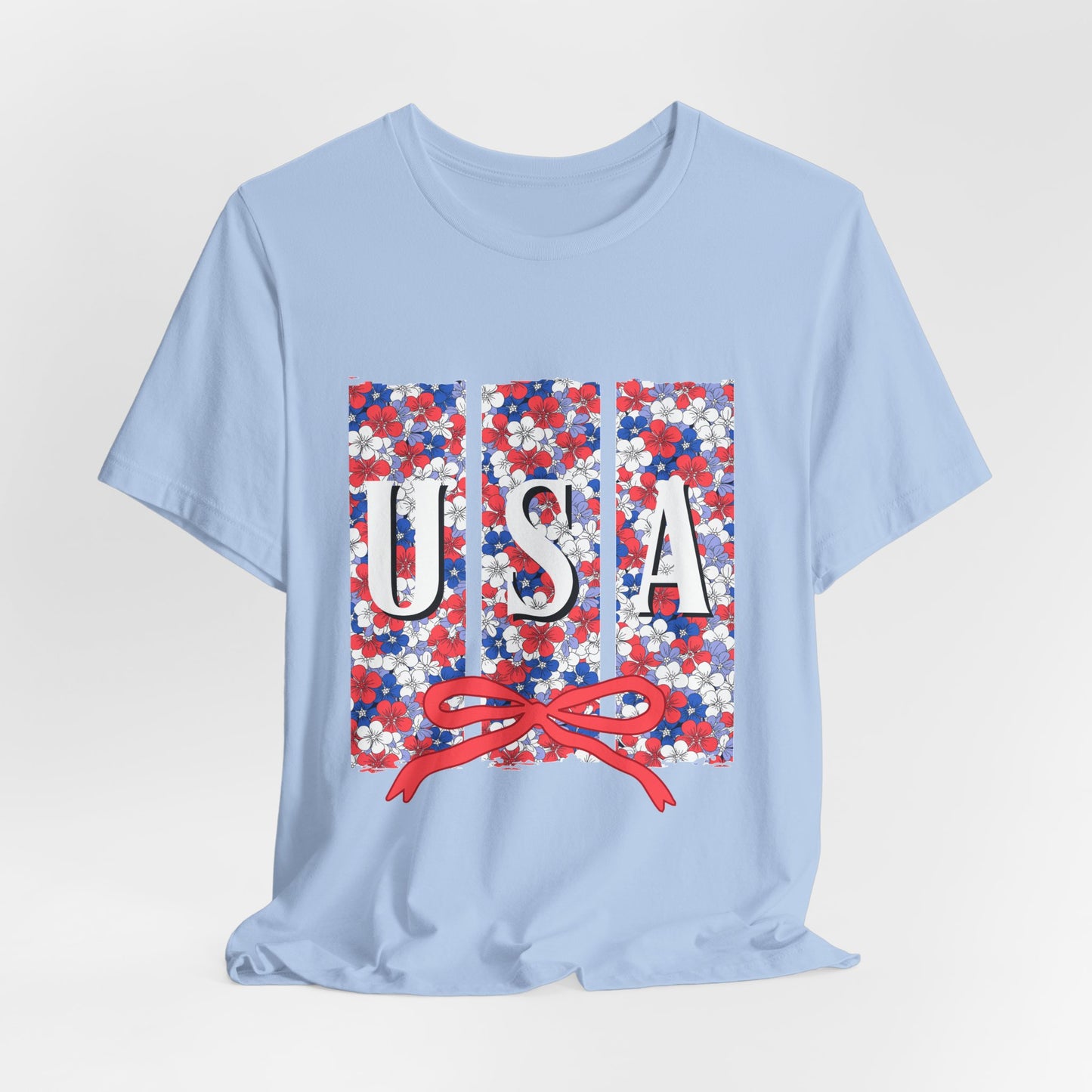 USA Floral Flag T-Shirt — Patriotic Red White Blue Tee (4th of July)