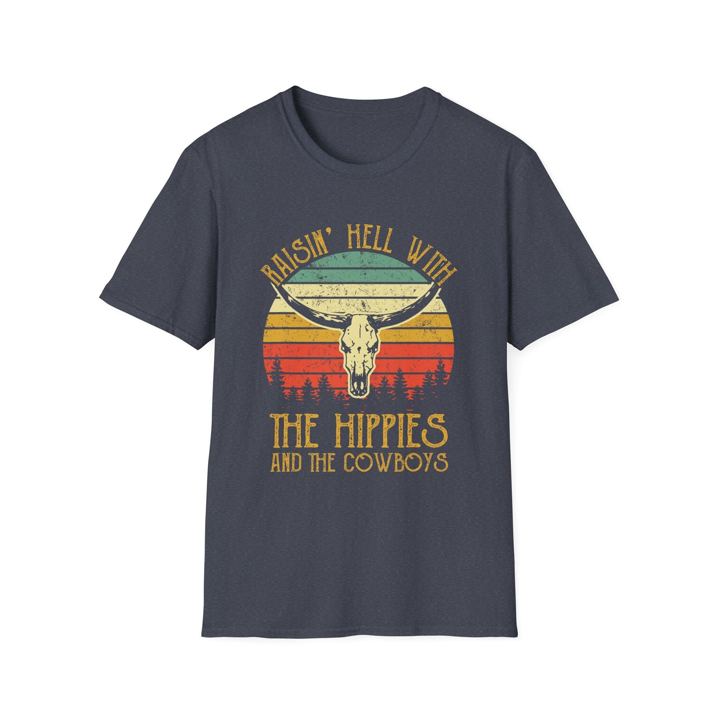 T-Shirt — Raisin' Hell With The Hippies And The Cowboys Vintage Skull Graphic