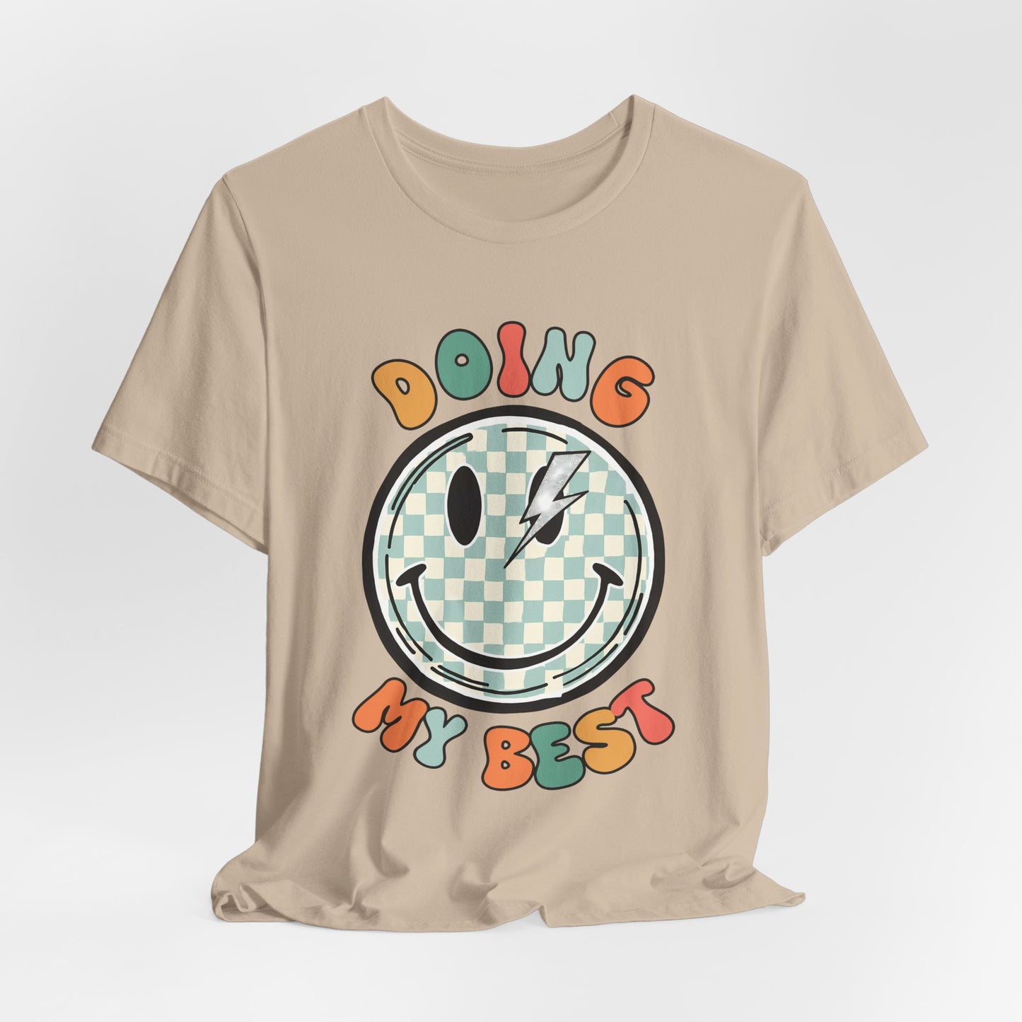 Doing My Best Smiley Tee — Retro Checkerboard Positive Message T‑Shirt