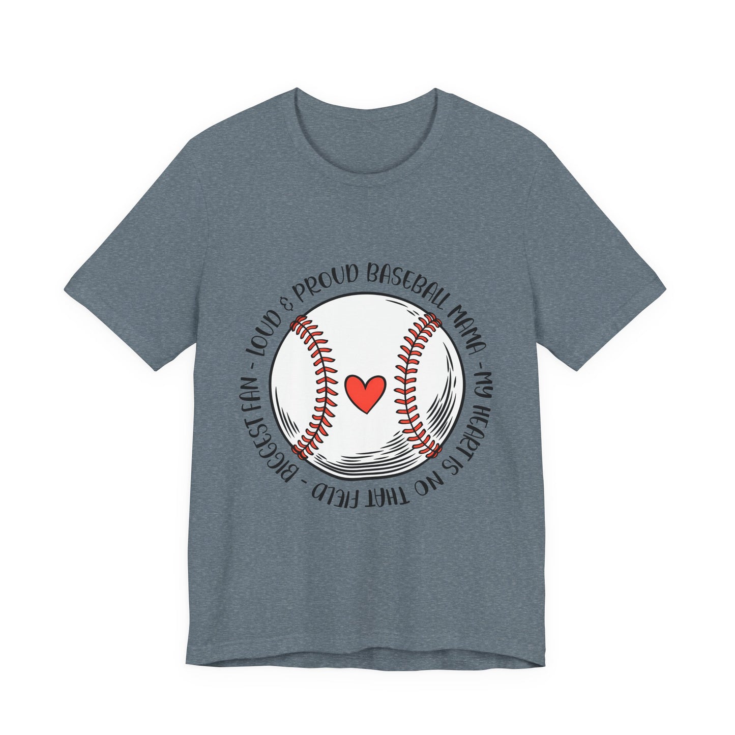 Baseball Mom Tee – Proud Baseball Mama Graphic Shirt (Heart & Stitch Design)